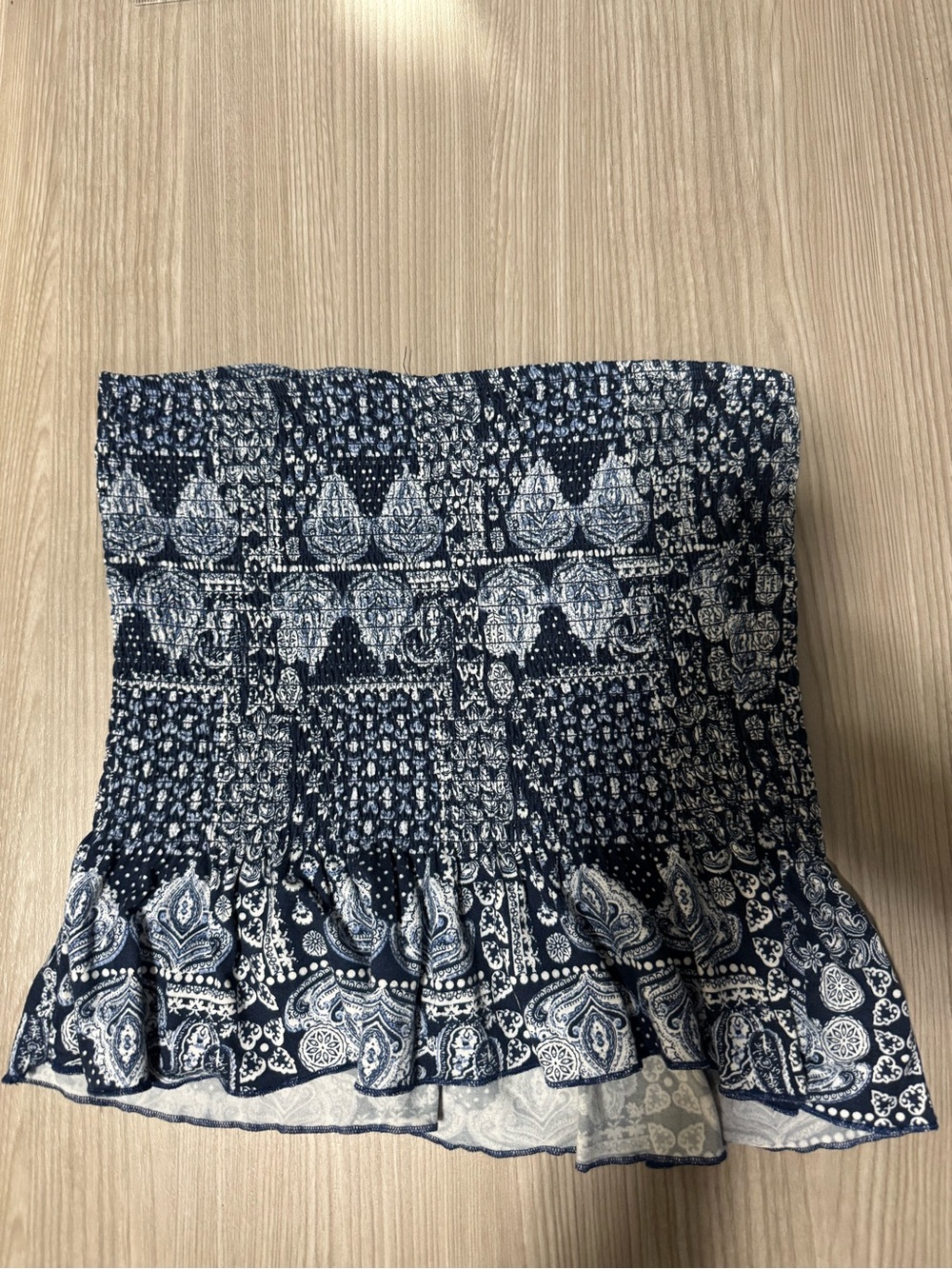 Navy Blue Printed Smocked tube top